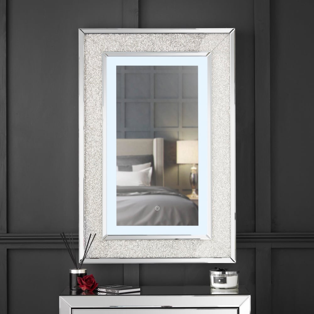 CARME Home Valentina Grey Rectangular LED Wall Mirror Image 6