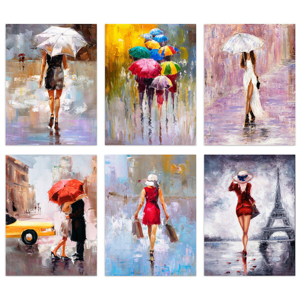Artery8 Paris New York London Rainy Days Oil Painting Wall Art Print 30 x 41cm 6 Pack Image 1