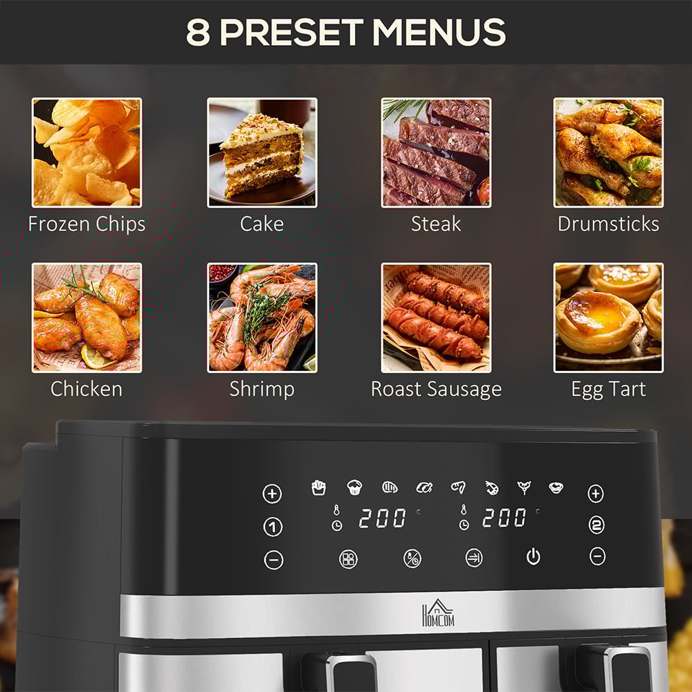 HOMCOM 800-193V70BK Black 8.5L Dual Zone Air Fryer 2700W Image 6