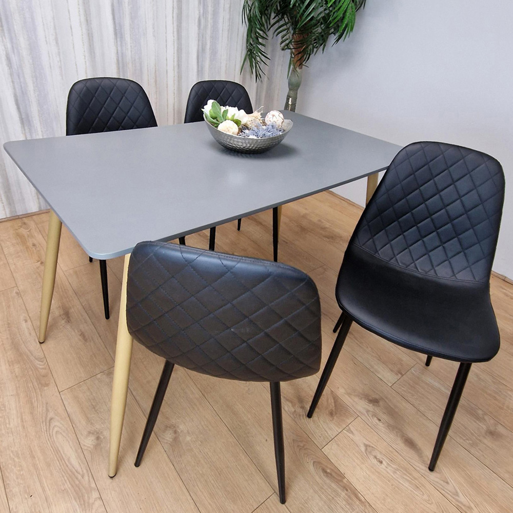 Portland 4 Seater Faux leather Dining Set Grey and Black Image 1