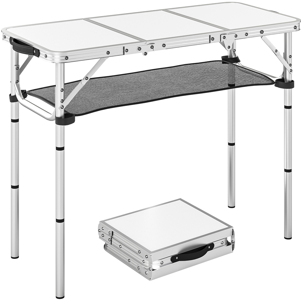 Outsunny 3ft White Foldable Camping Table with Storage Layer Image 3