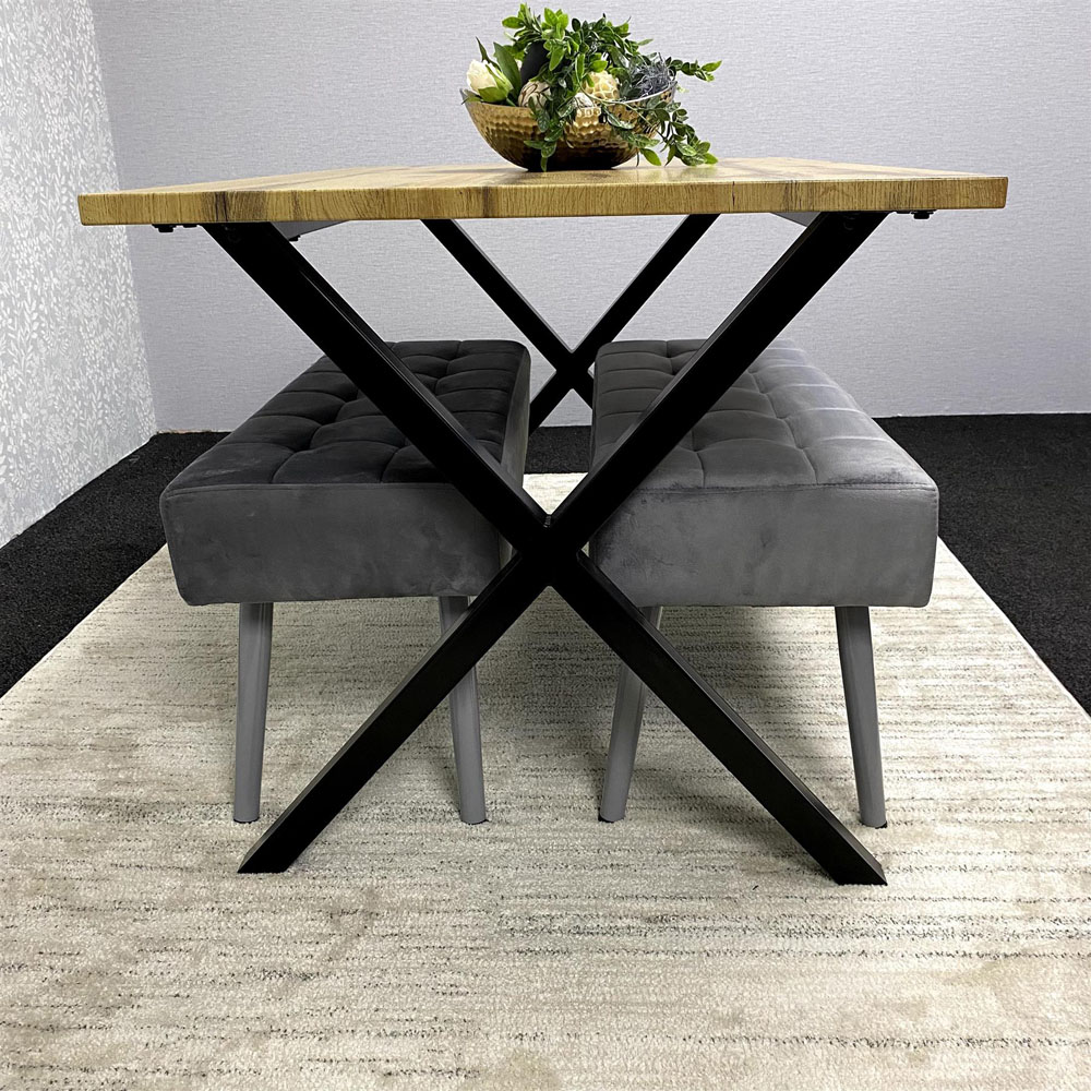 Kosy Koala 4 Seater Wood and Velvet Rectangular Dining Bench Set Image 6
