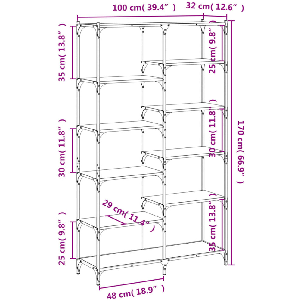 vidaXL 9 Shelf Grey Sonoma Wood and Steel Geometric Bookcase Image 9
