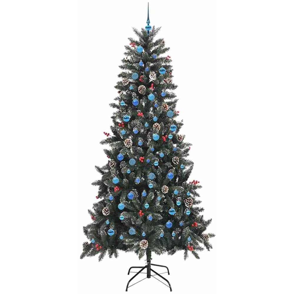 vidaXL Pre-Lit Blue Baubles and Pinecones Green Artificial Snow Tipped Christmas Tree 8ft Image 4