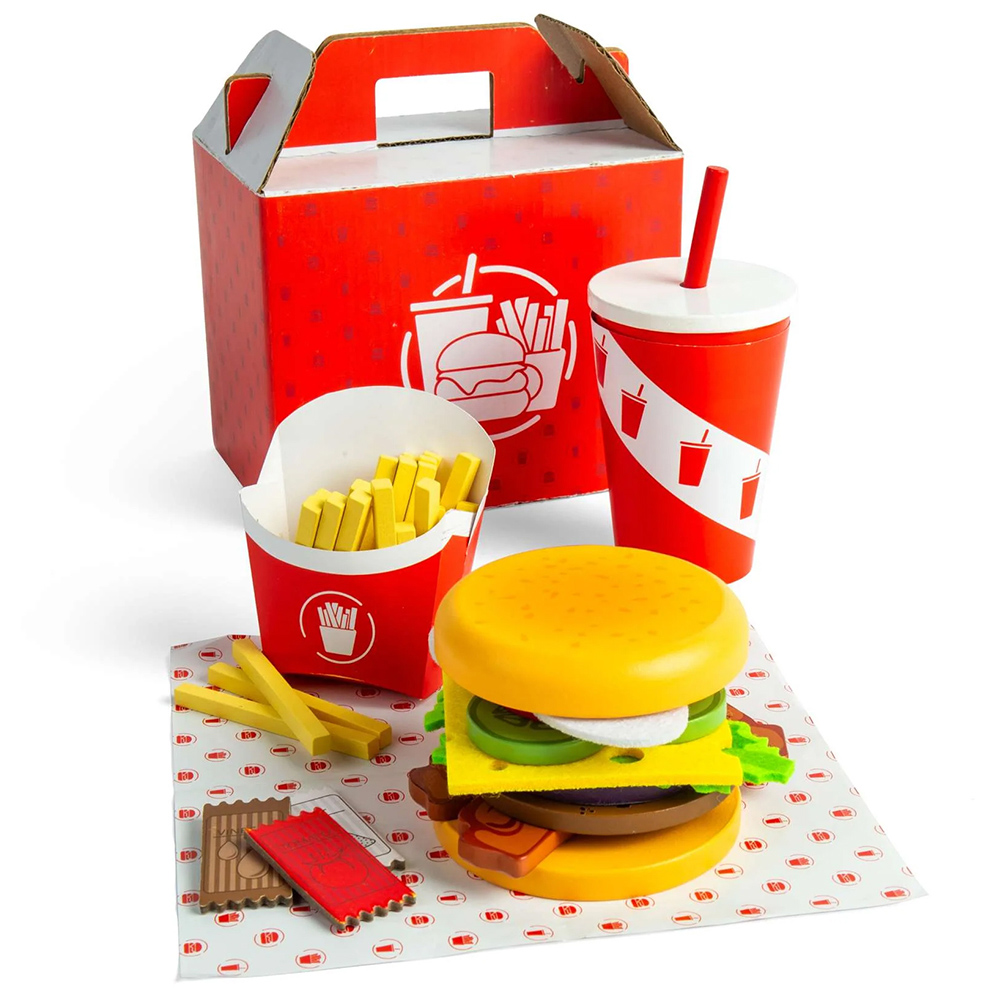 Bigjigs Toys Kids 48 Pieces Wooden Burger and Fries Pretend Playset Image 4