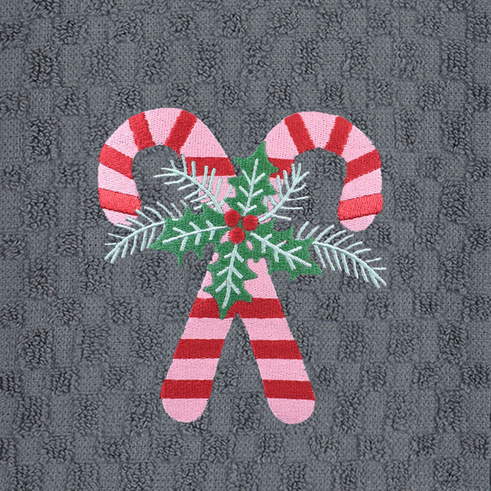Noel Square Candy Canes Grey Tea Towel 3 Pack Image 4