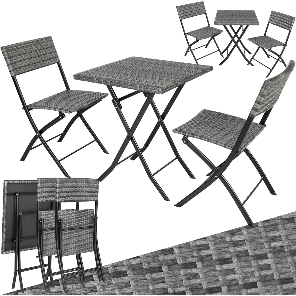 tectake Trevi 2 Seater Rattan Foldable Garden Bistro Set Grey Image 2
