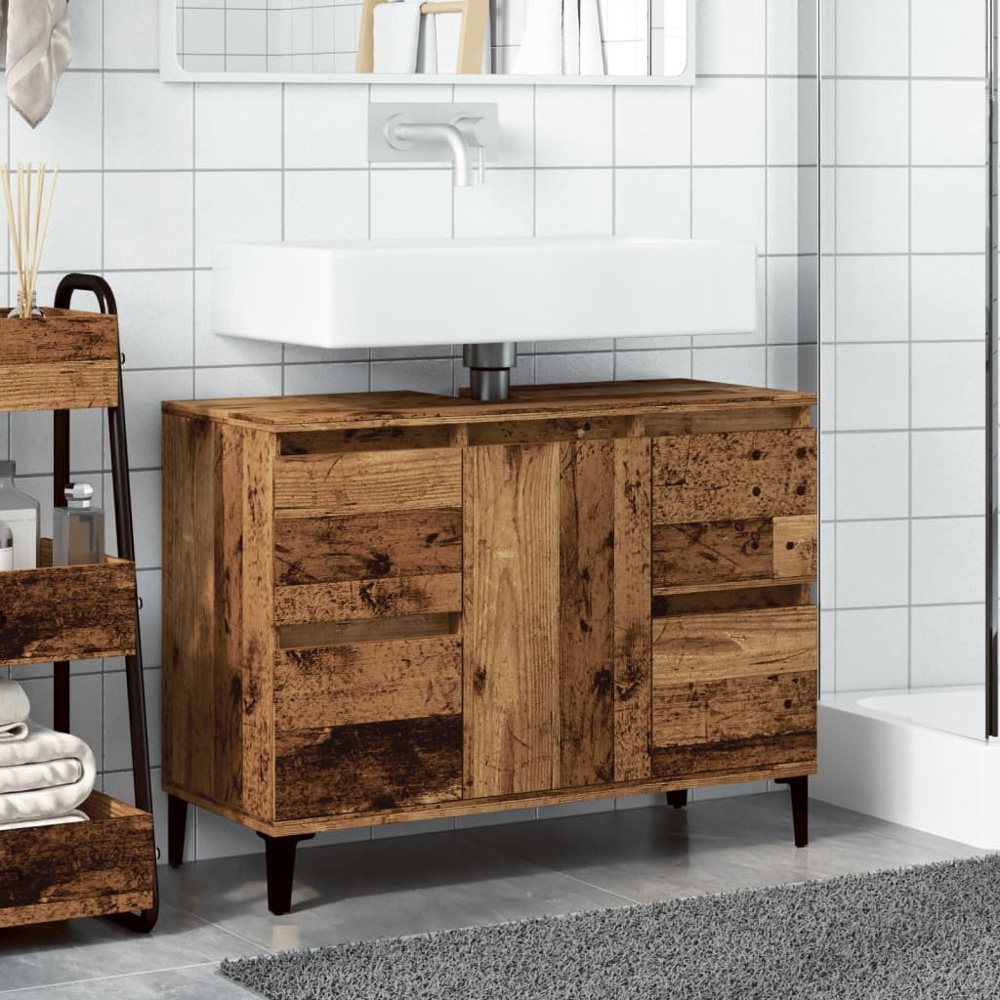 vidaXL Single Door 4 Drawers Old Wood Bathroom Sink Cabinet Image 8