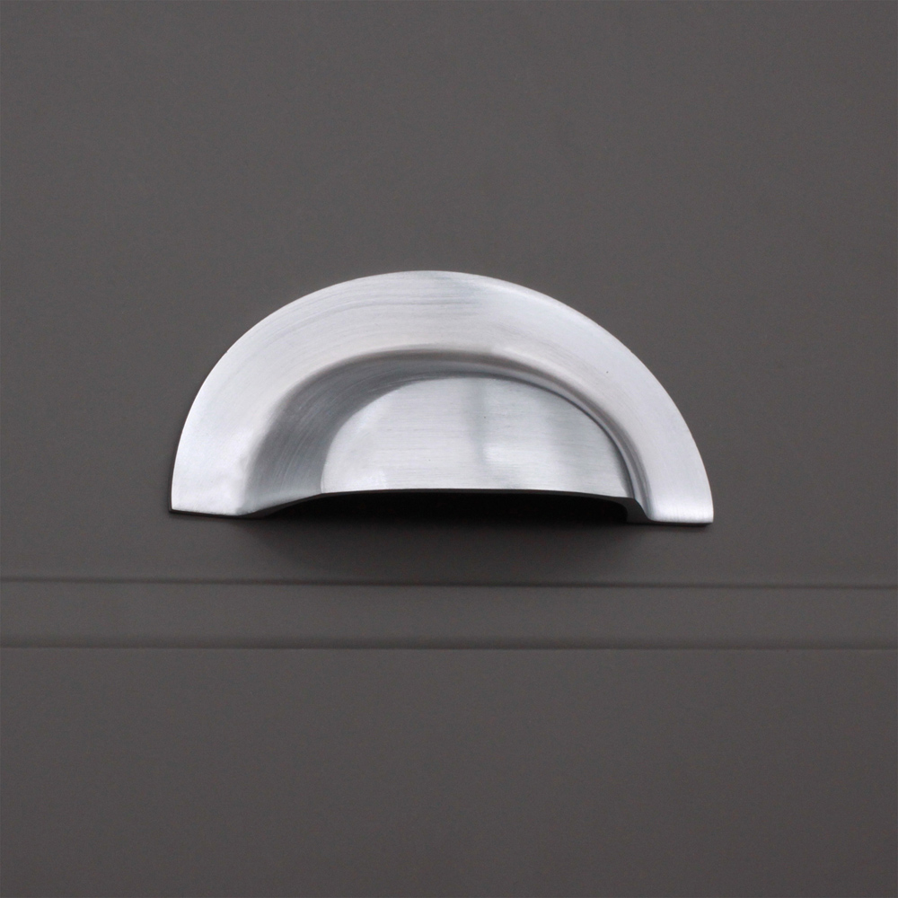 Spira Brass Satin Chrome Large Slim Cup Pull Drawer Handle Image 2