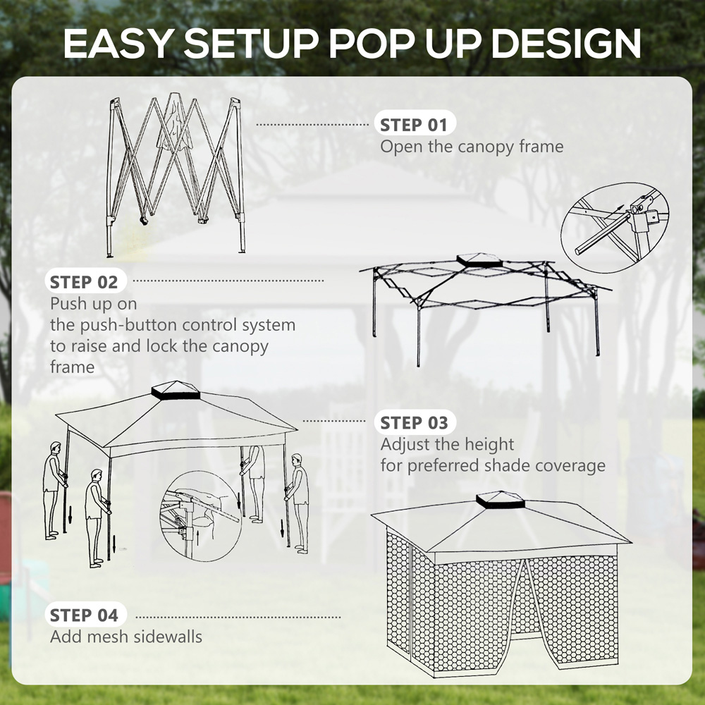 Outsunny 3 x 3m Cream White Metal Frame Pop Up Gazebo with Netting Image 5
