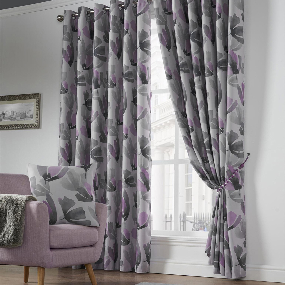 Alan Symonds Amsterdam Purple Ring Top Eyelet Curtains 168 x 137cm Image 1
