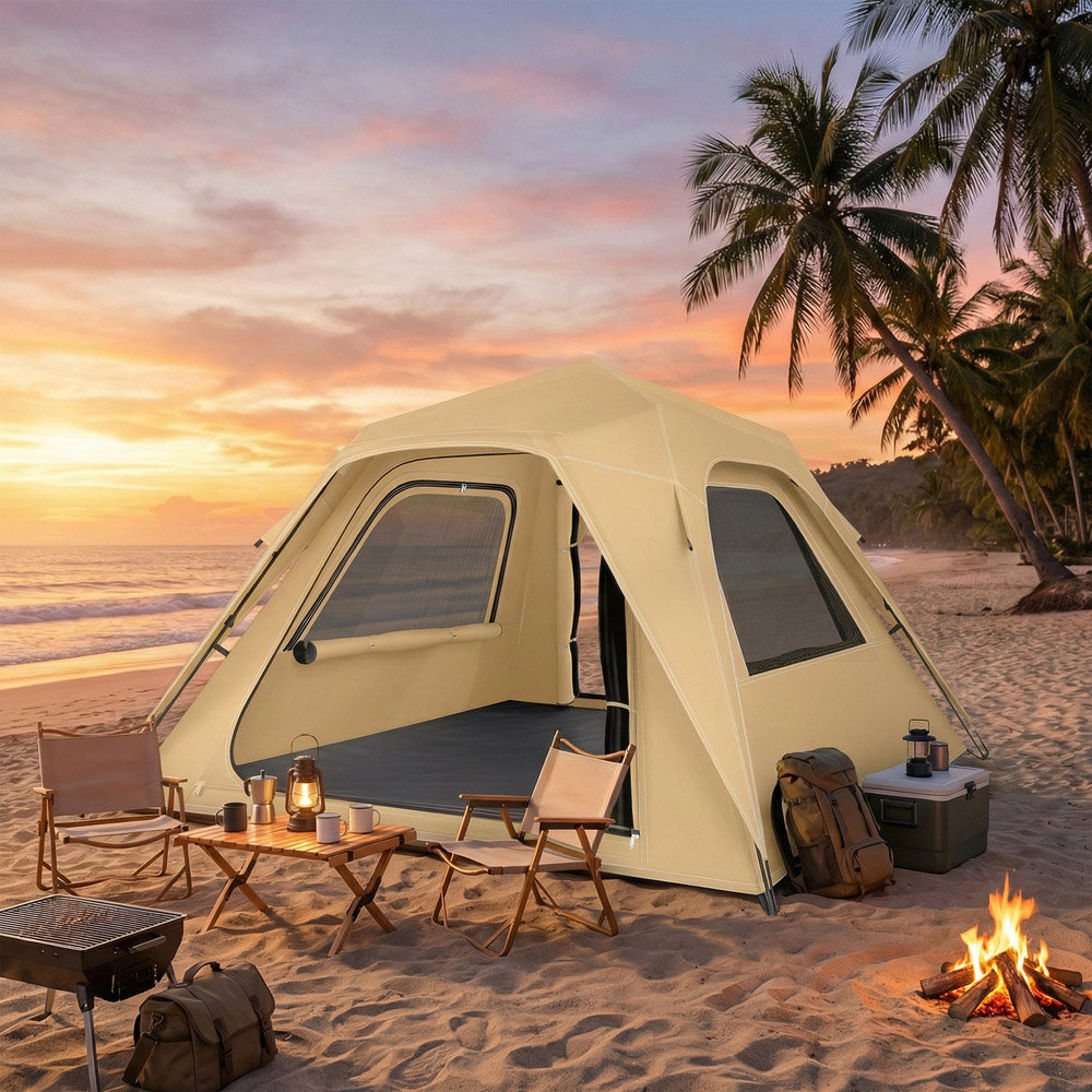 Outsunny 3-4 Person Waterproof Pop Up Camping Tent Khaki Image 2