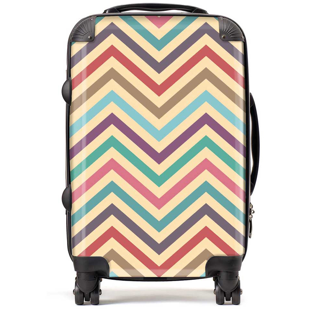 Warren Reed Designer Cabin Geometric Vintage Coloured Chevron Pattern Suitcase Image 1