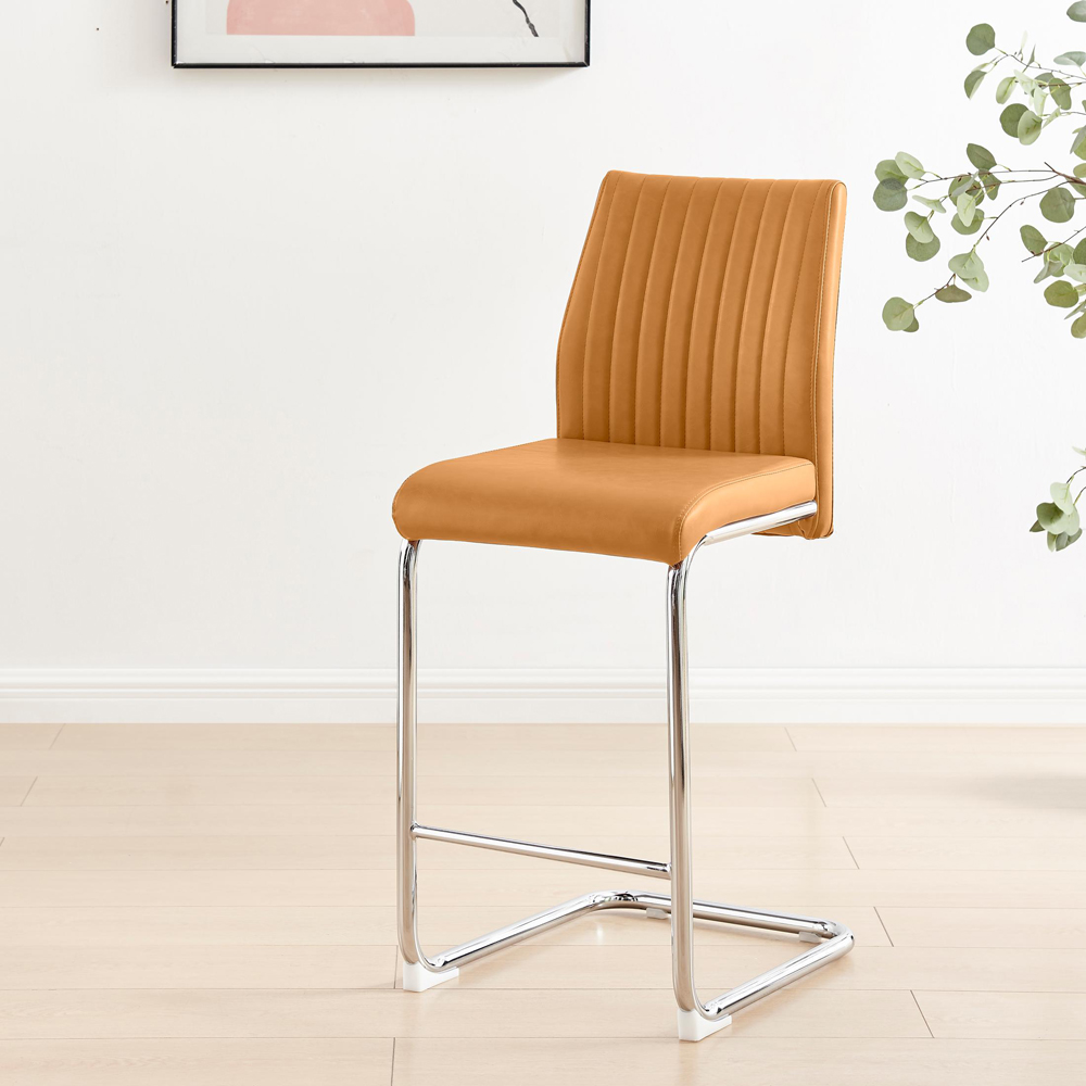 Furniturebox Fontana Mustard Yellow and Silver Faux Leather Bar Chair Set of 2 Image 7