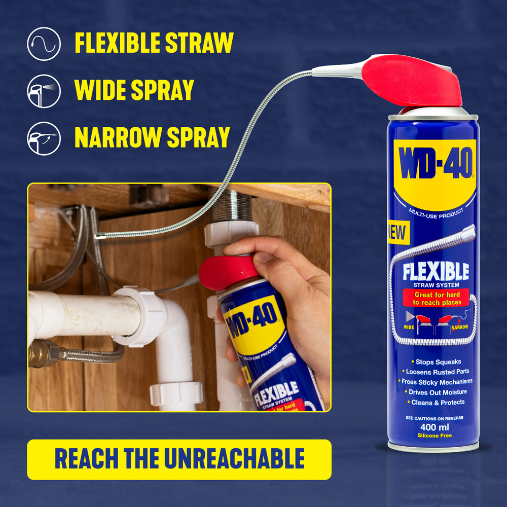 WD-40 Multi-Use Lubricant Aerosol Spray with Flexible Metal Straw 400ml 2 Pack Image 4