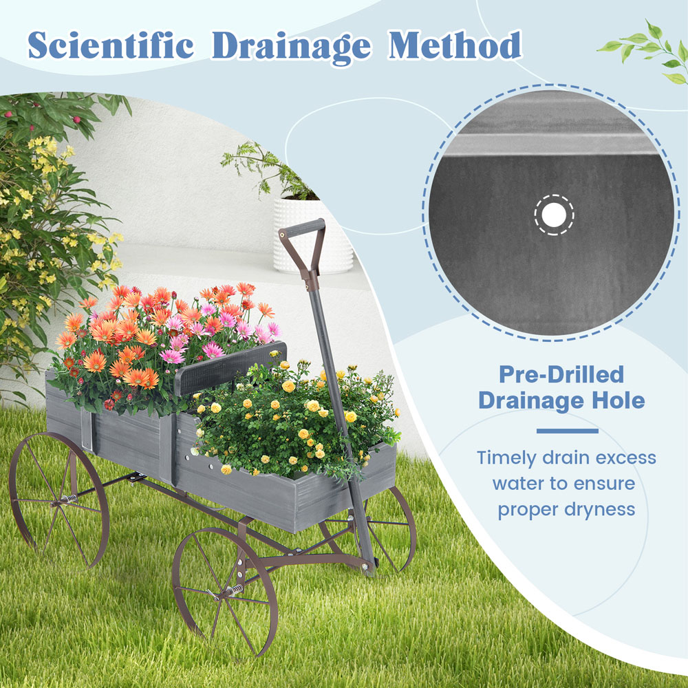 Costway Grey Wooden Wagon Flower Planter Image 5