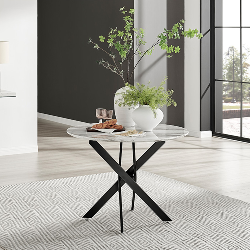 Furniturebox Arona 4 Seater Round Dining Table White Marble and Black Image 8