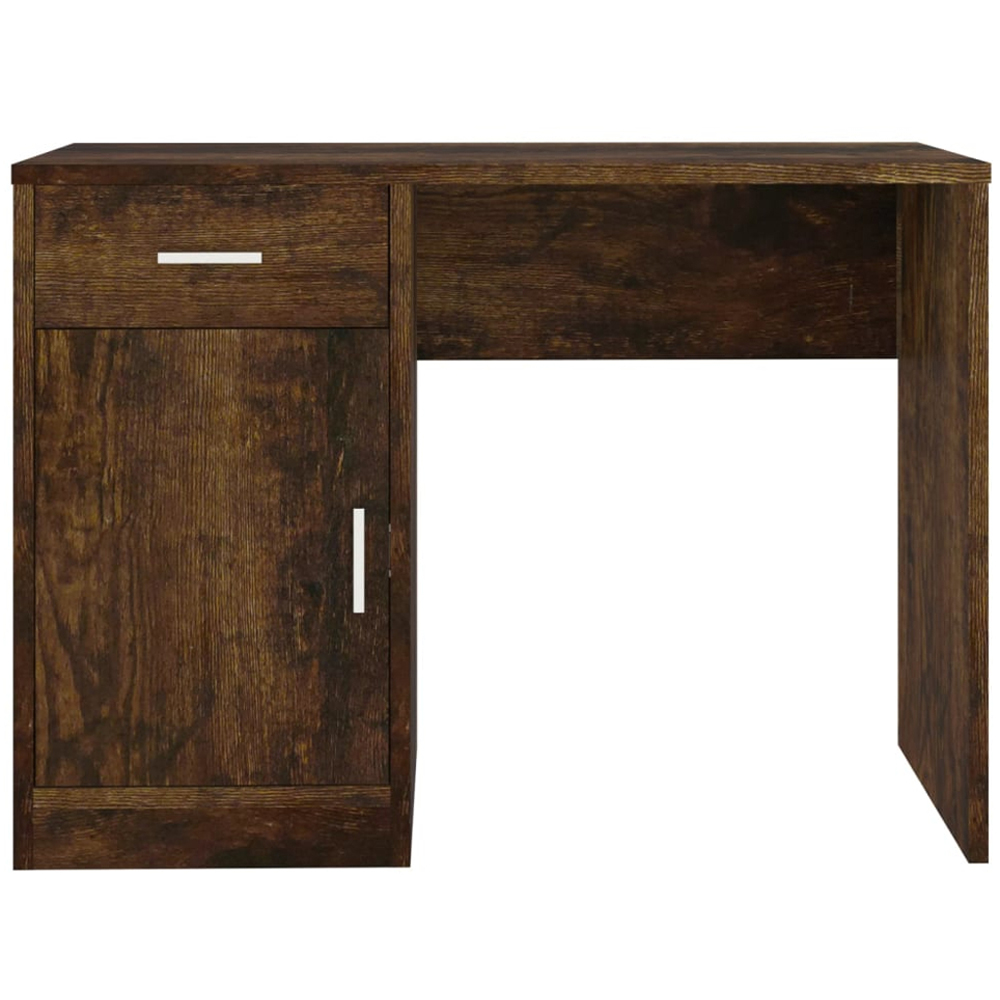 vidaXL Single Door Single Drawer Computer Desk Smoked Oak Image 4