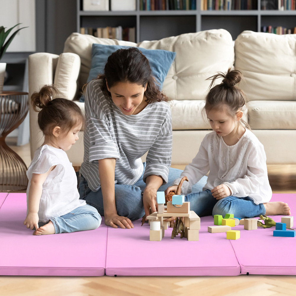 Costway Pink Folding Gymnastics Mat with Carry Handles Image 4