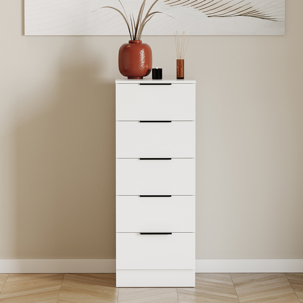 VIDA DESIGNS Trega 5 Drawer White Narrow Bedside Cabinet Image 3