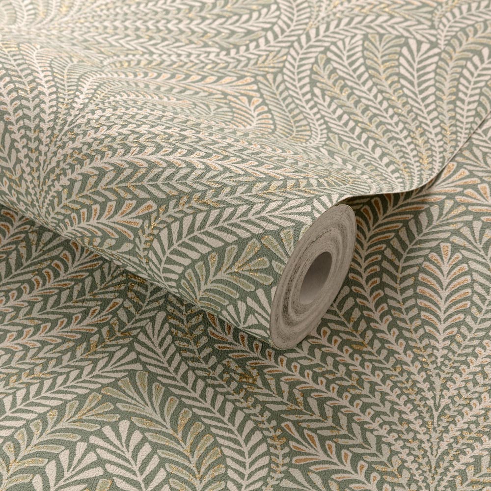 Grandeco Margot Filigree Metallic Damask Sage Green Wallpaper Image 2