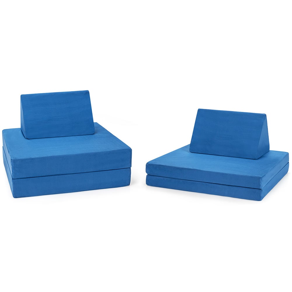 Costway 4 Piece Blue Kids Convertible Sofa Bed Image 4