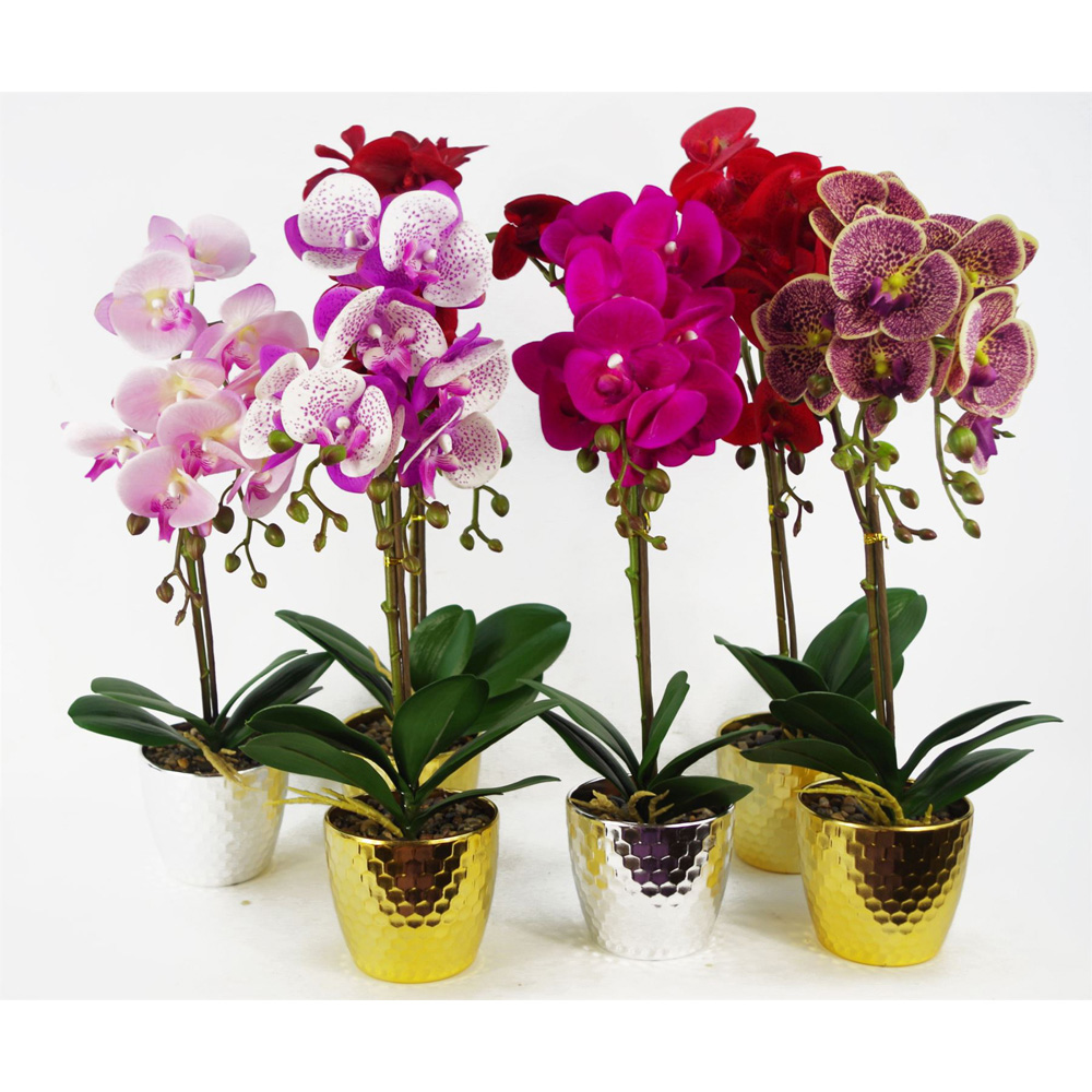 Leaf Red Leopard Phalaenopsis Orchid Artificial Plant with Gold Pot 50cm Image 4