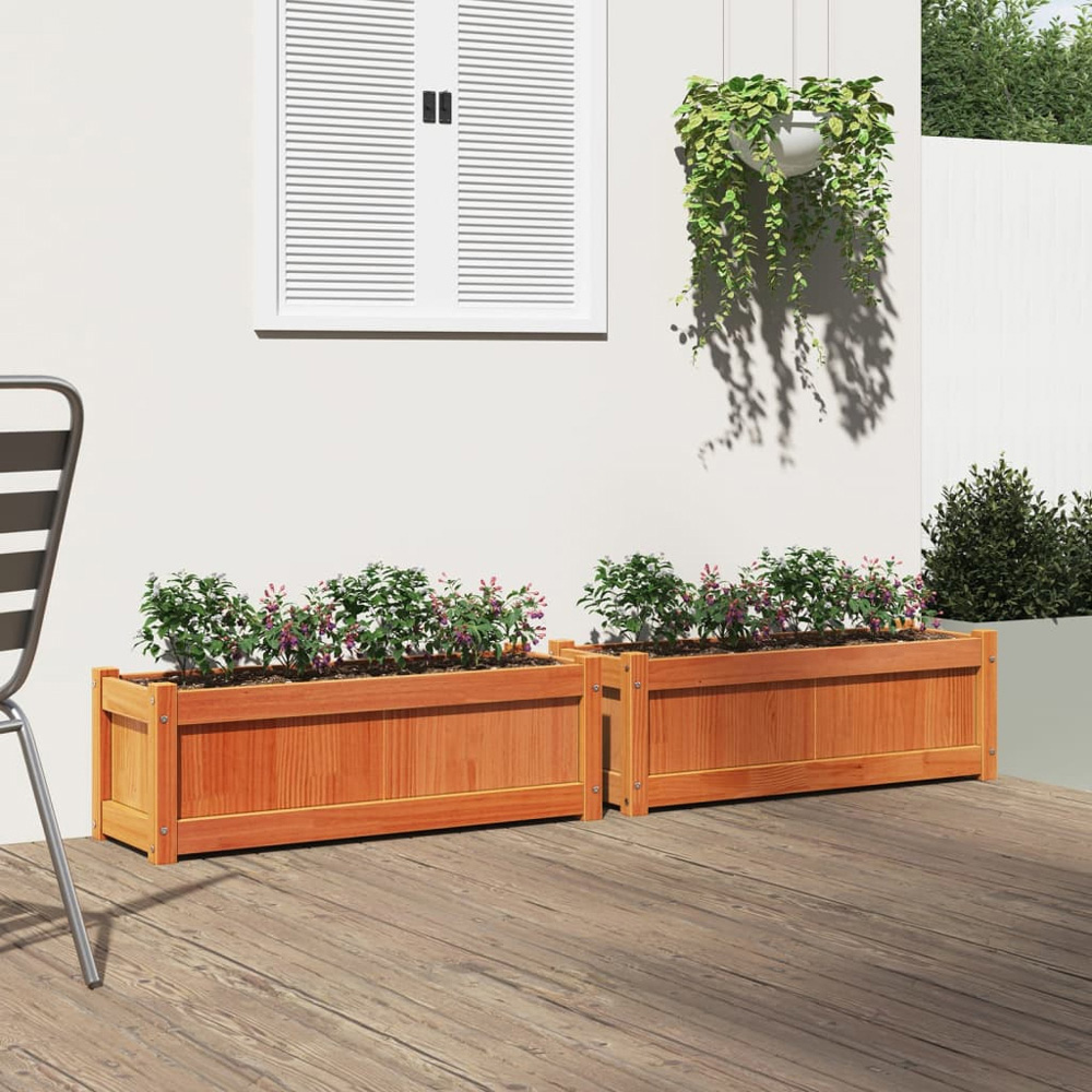 vidaXL Brown Solid Pine Wood Garden Planter 31 x 90 x 31cm 2 Pack Image 2