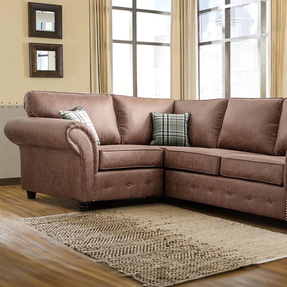 Portland Oakana Luxury 4 Seater Brown Leather Left Hand Corner Sofa Image 2