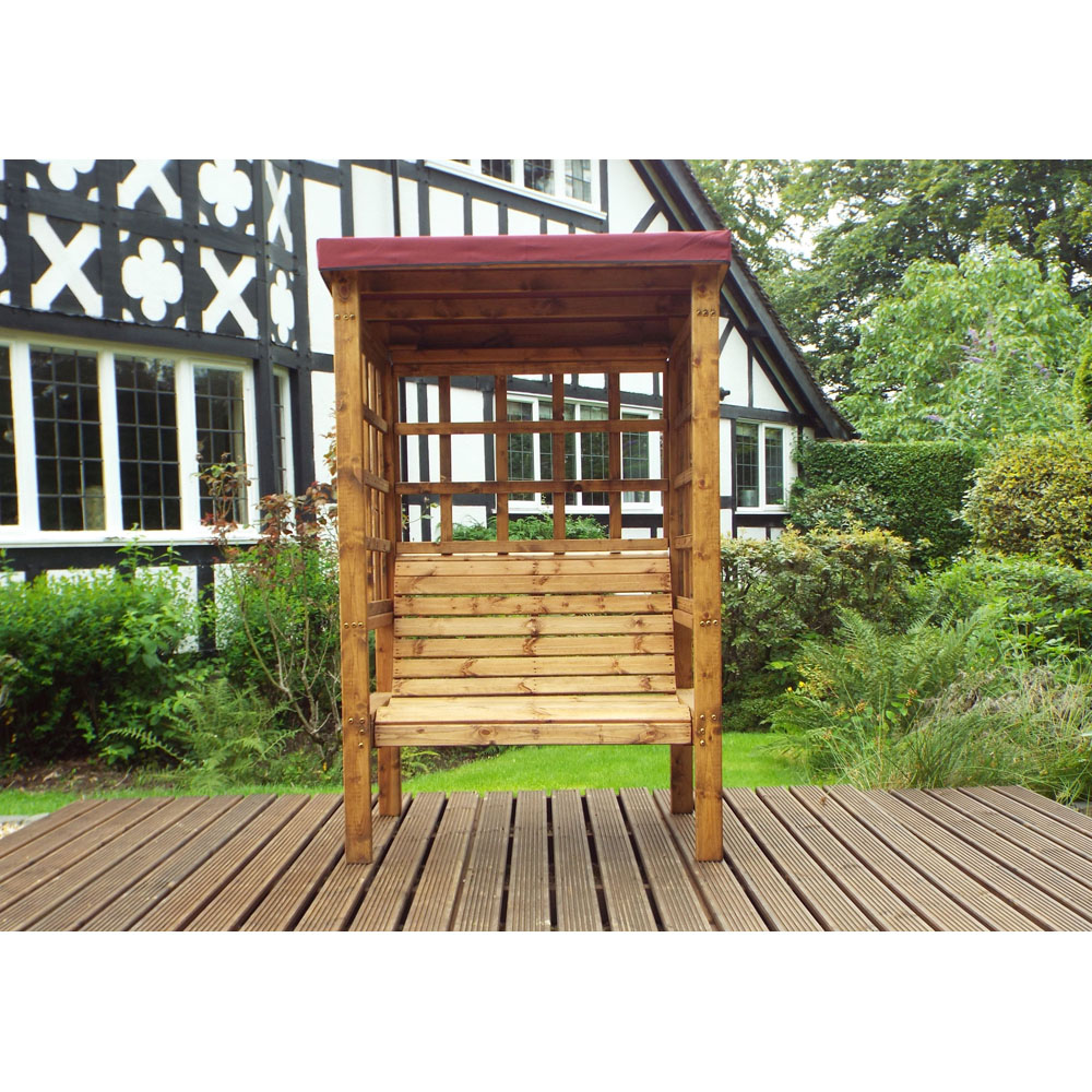 Charles Taylor Bramham 2 Seater Wooden Arbour with Burgundy Canopy Image 4