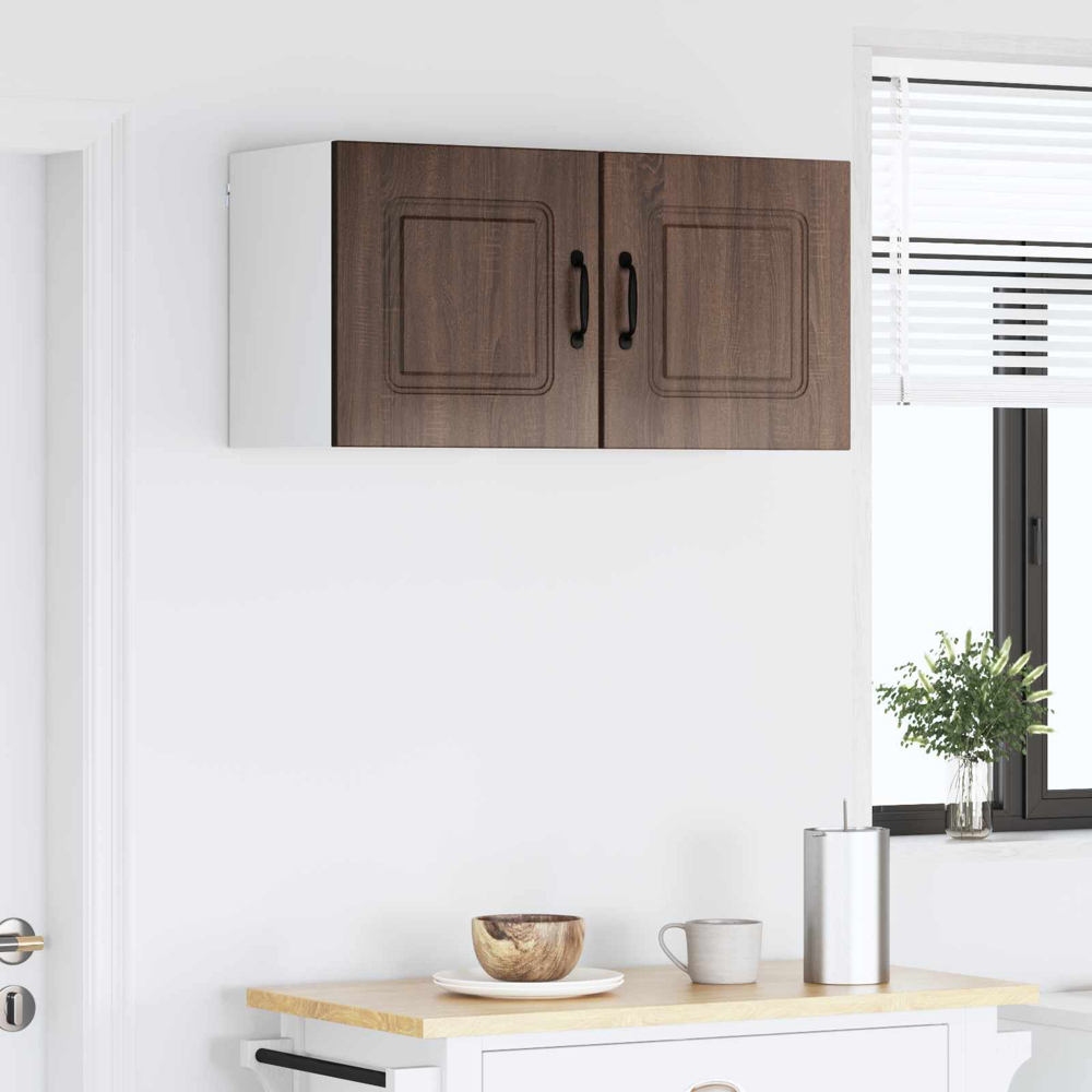 vidaXL Kalmar Single Door Brown Oak Wall Mounted Square Kitchen Cabinet Set of 2 Image 9