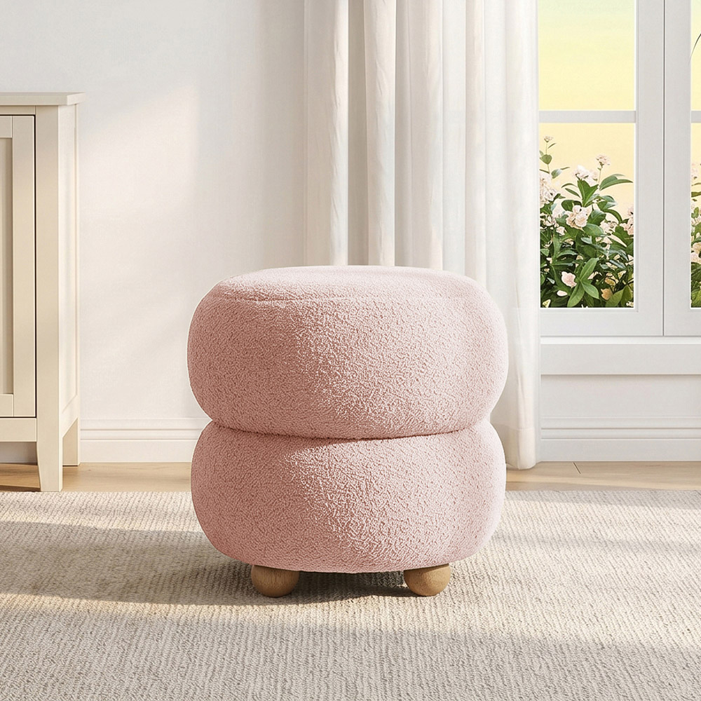 Living and Home Pink Teddy Fleece Double Layer Round Footstool Image 8