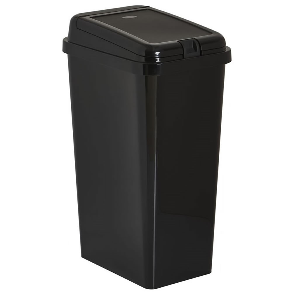 Wilko Rectangular 45L Black Touch Top Bin Image 1