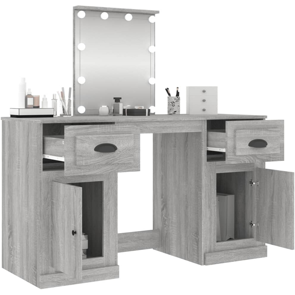 vidaXL 2 Door 2 Drawer Grey Sonoma Dressing Table with LED Mirror Image 5