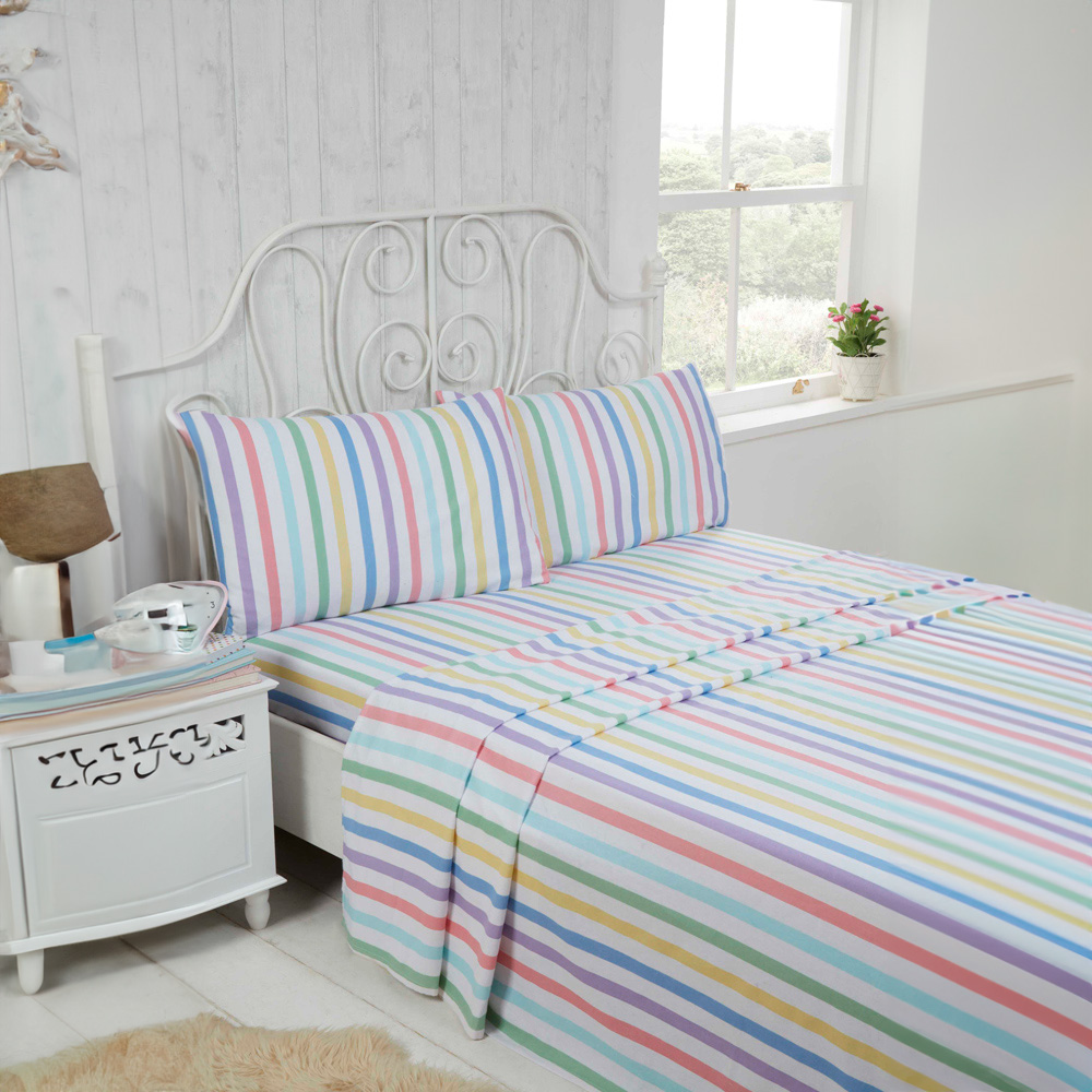 Rapport Home King Multicolour Brushed Cotton Candy Stripe Sheet Set Image