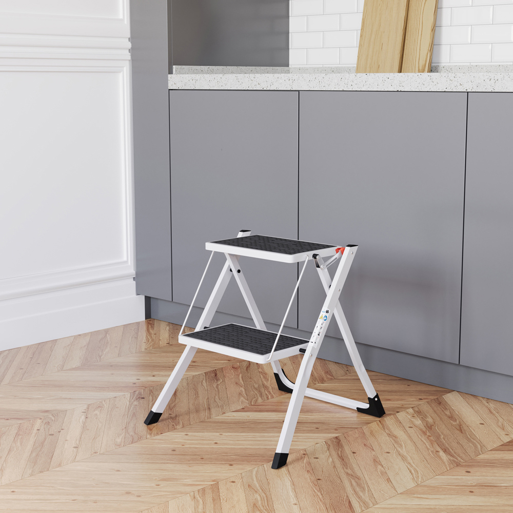HOME VIDA 2 Step White Folding Stool Image 2