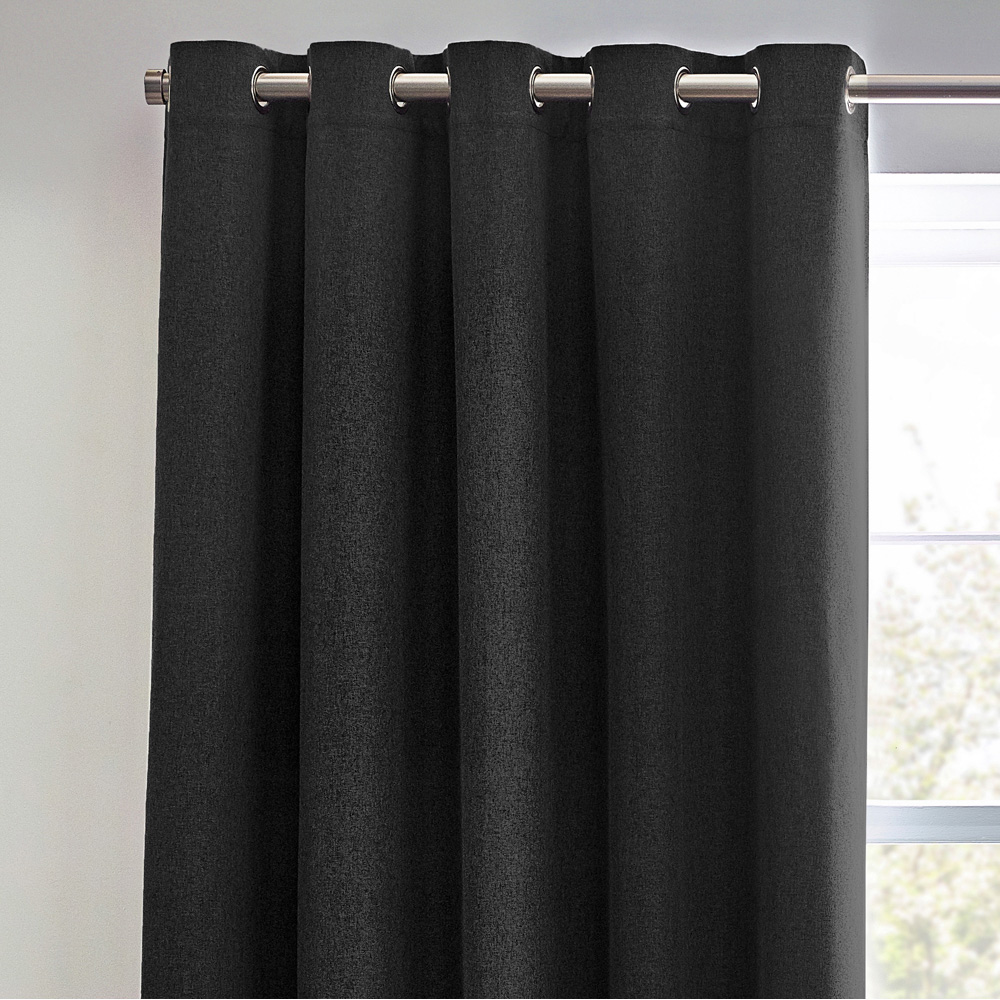 furn. Dawn Black Textured Blackout Eyelet Curtains 168 x 183cm Image 2