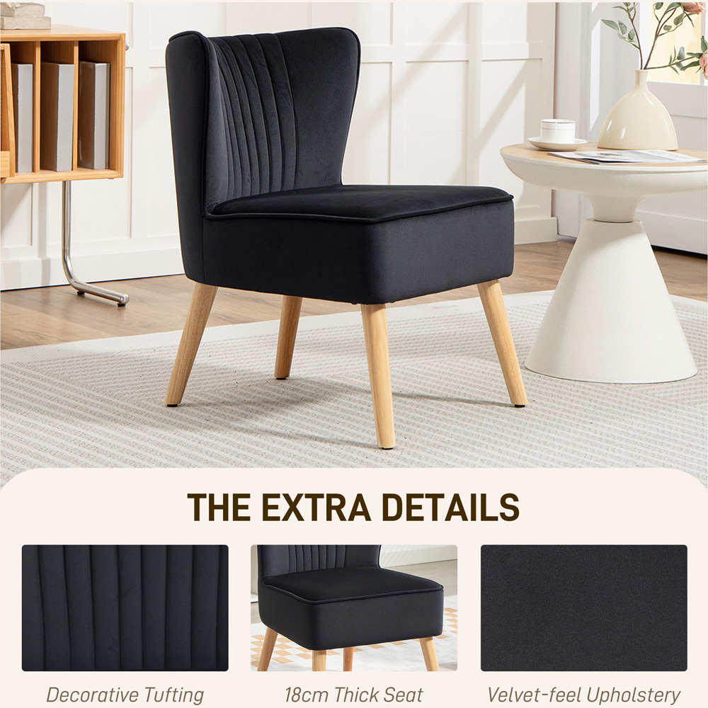 HOMCOM Black Velvet Occasional Tub Accent Chair Image 7