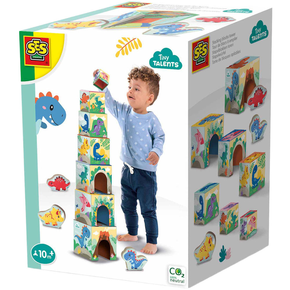 SES Creative Tiny Talents 7-Piece Dinosaur Stacking Blocks Tower Set Image 1