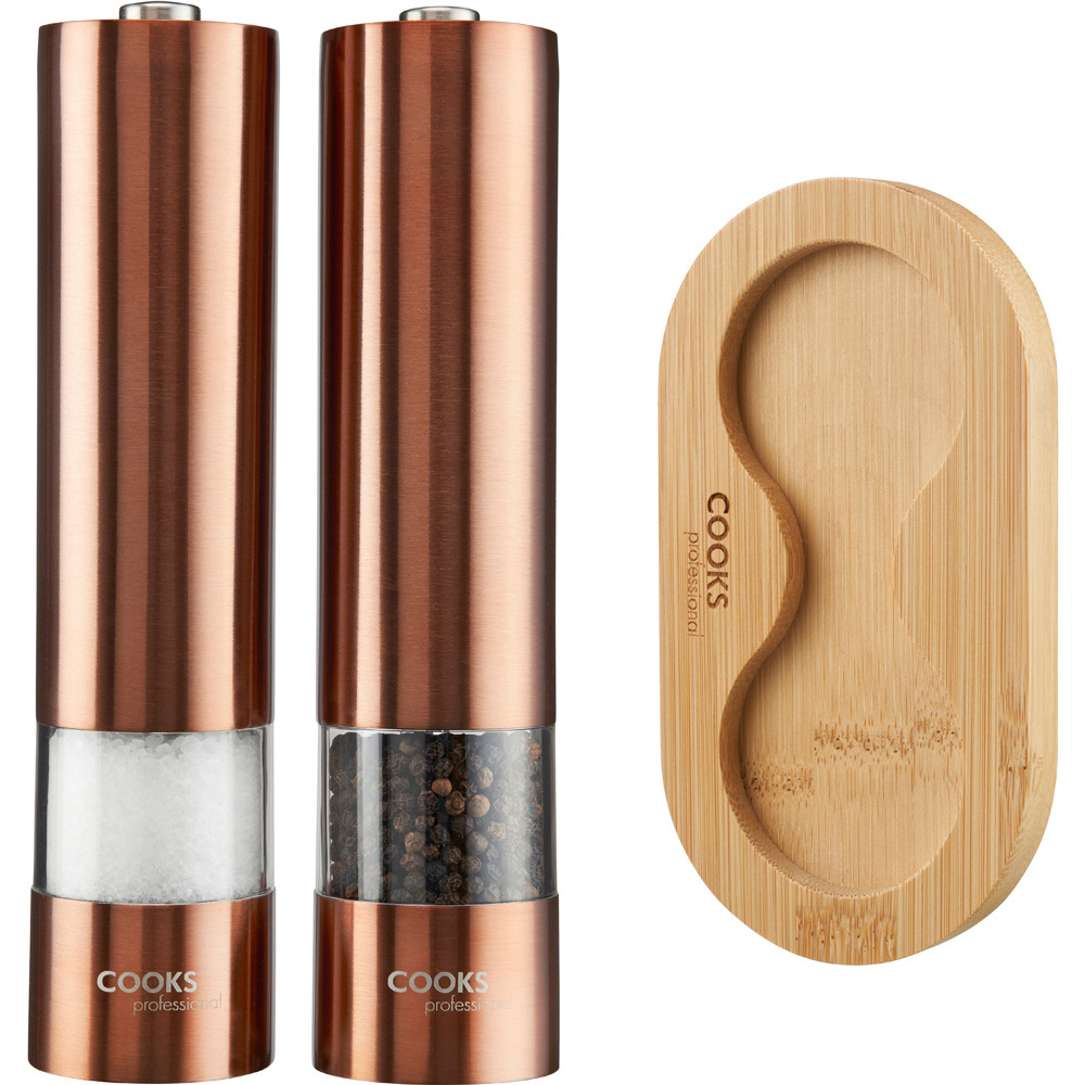 Cooks Professional Electric Copper Salt and Pepper Mill Grinder with Stand Image 1