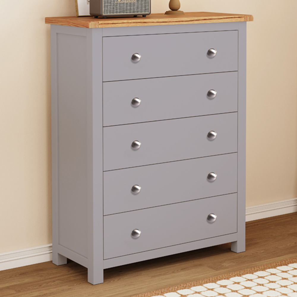 Cabinet Bits Mirano 5 Drawer Grey Chrome Knob Chest of Drawers Image 1