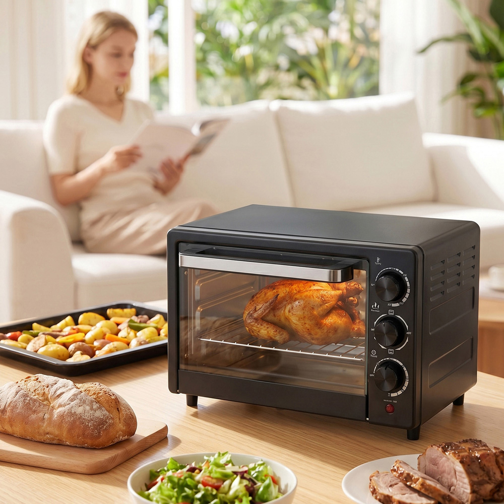Living and Home EK090005 Black 25L Countertop Toaster Oven with Baking Tray and Rack 1500W Image 2