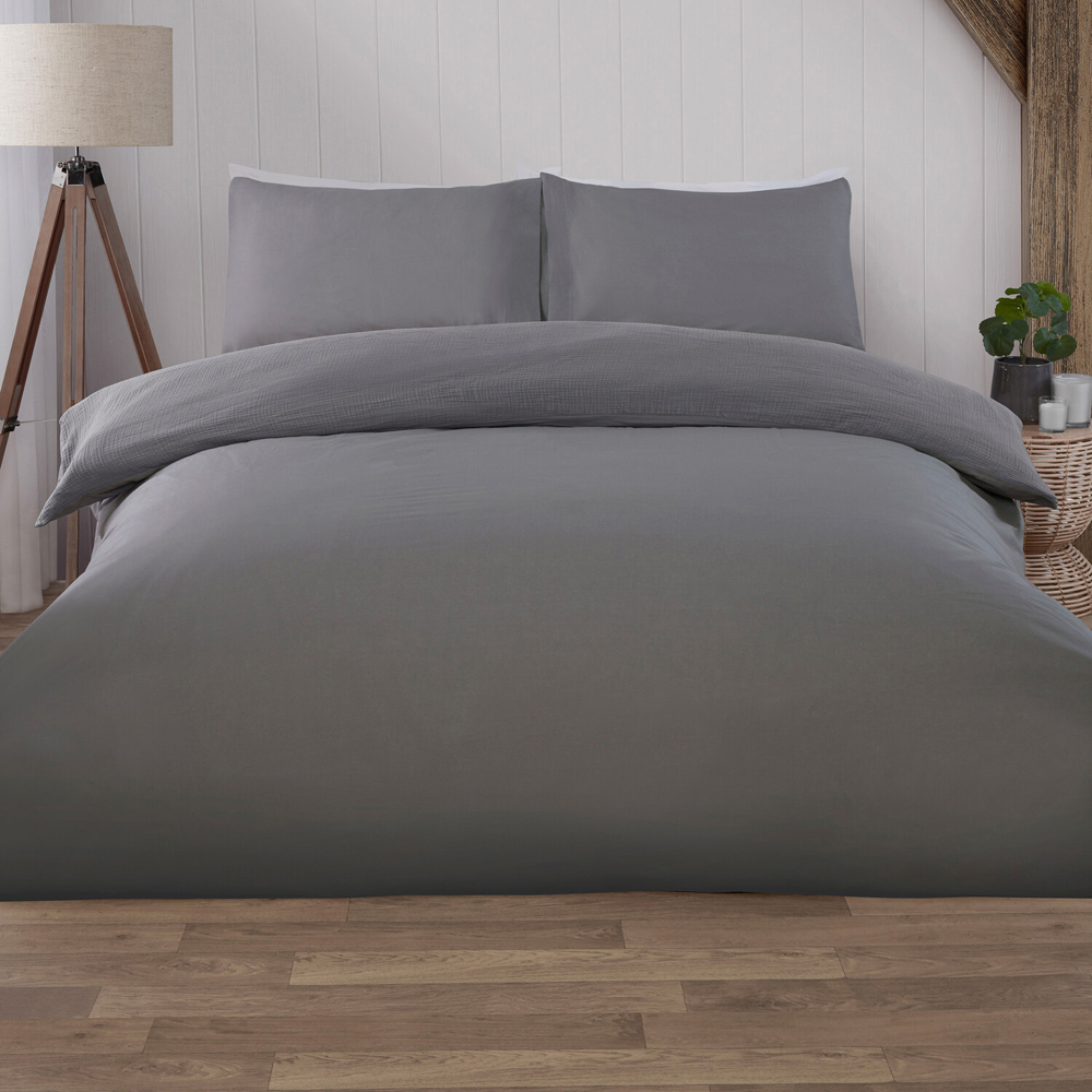 Muslin Duvet Set Grey Superking Image 2