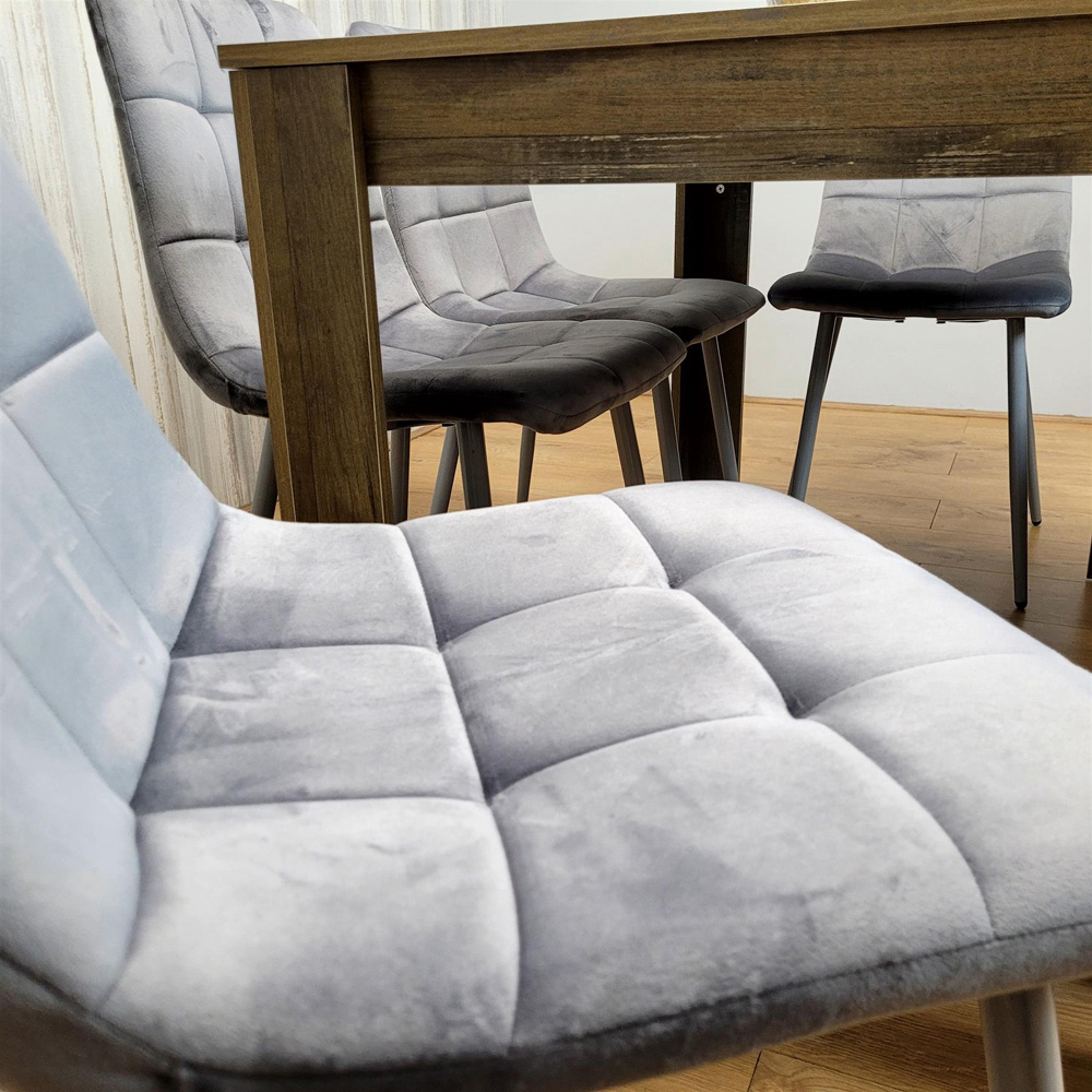 Portland 6 Seater Velvet Dining Bench Set Rustic Effect and Grey Image 3