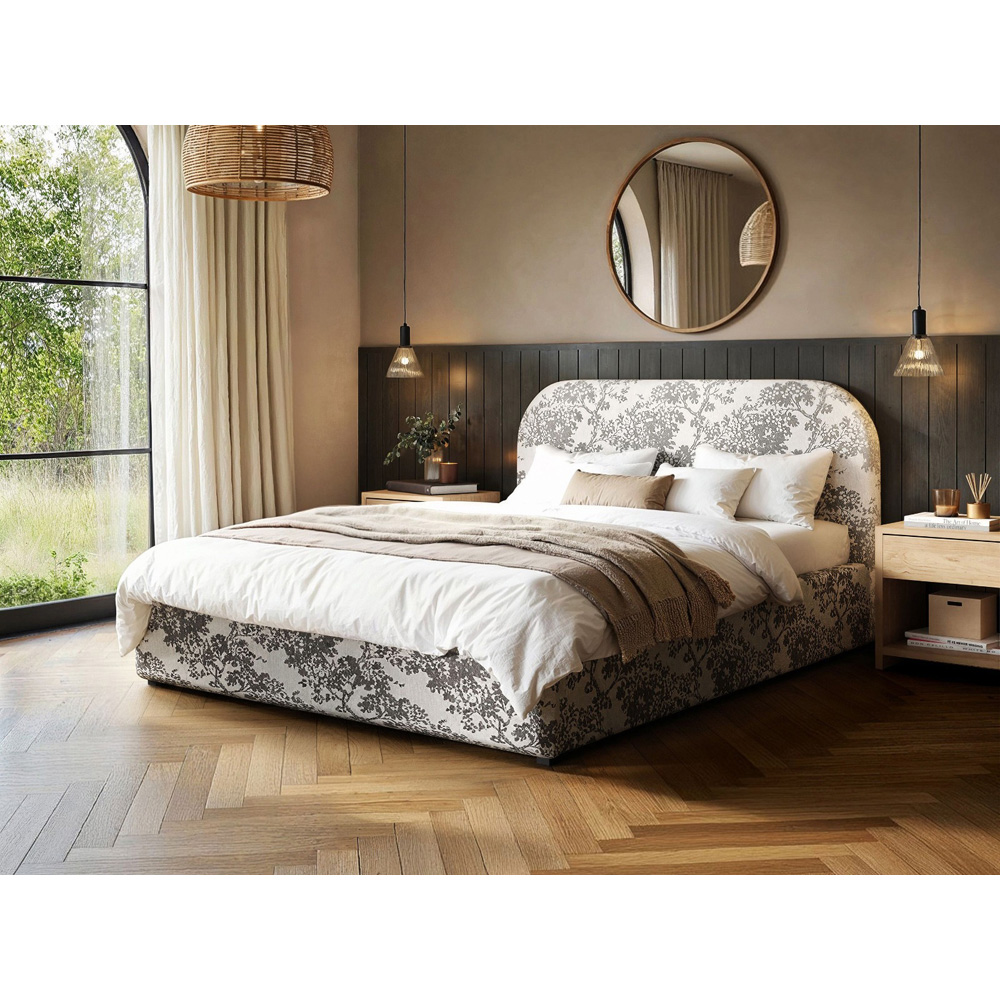 Flair Alba Double Beige Tree Print Chenille Lift-Up Ottoman Bed Image 5