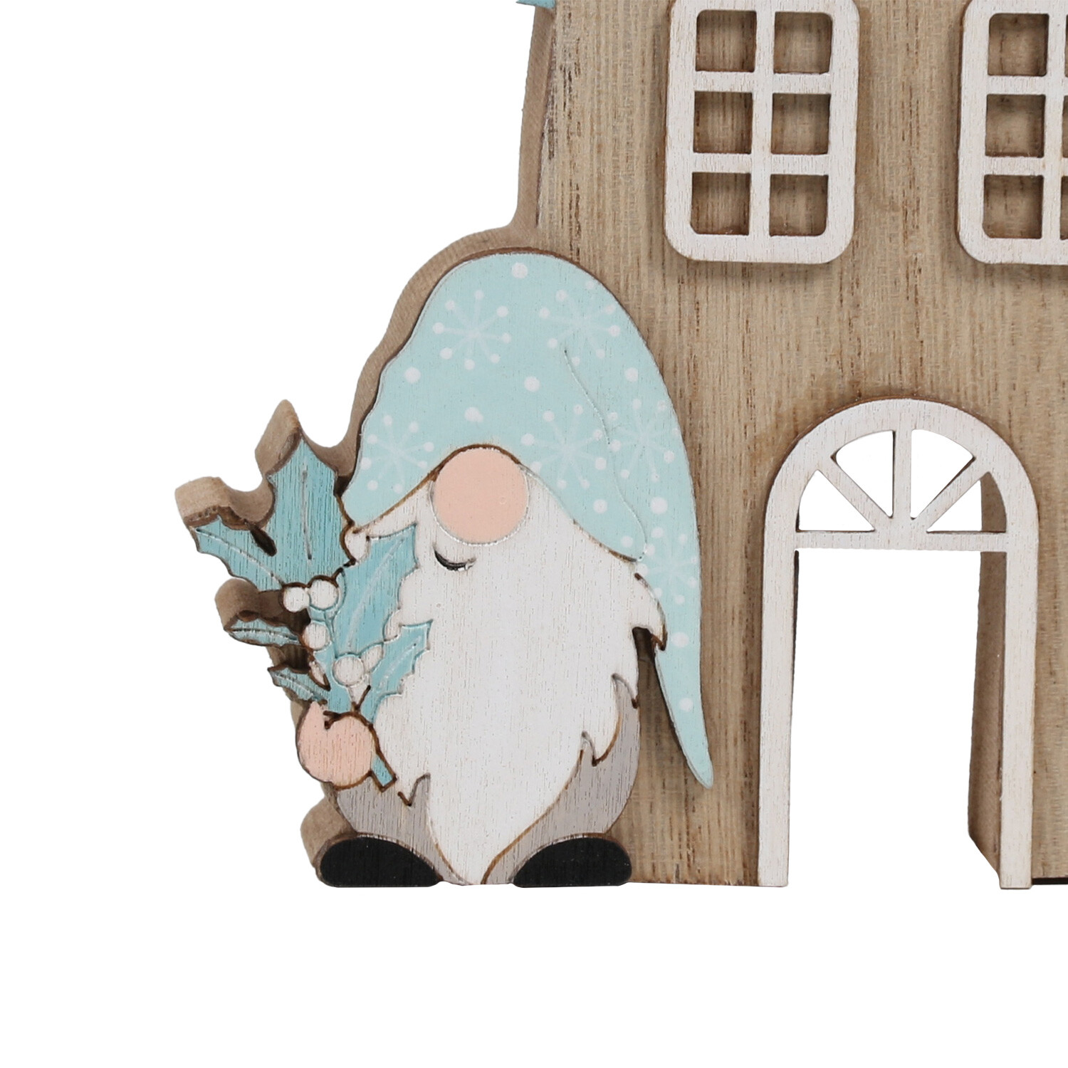 Alpine Lodge Blue Scandi Wooden Mushroom House Ornament Image 3