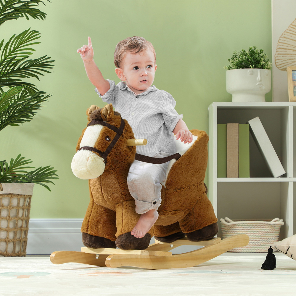 Tommy Toys Brown Kids Rocking Horse with Safety Belt Image 2