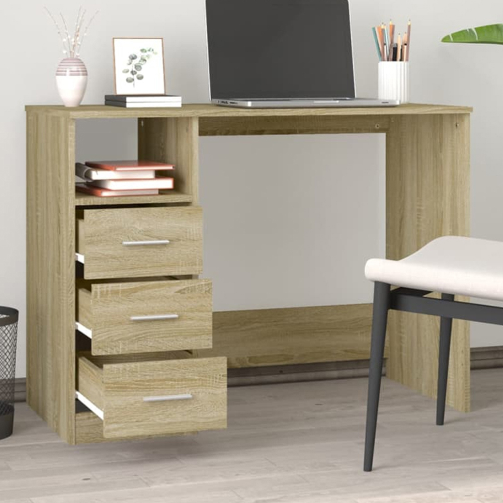 vidaXL 3 Drawer Single Shelf Computer Desk Sonoma Oak Image 1