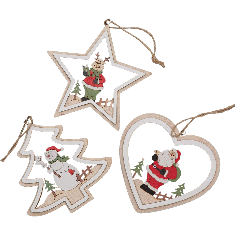Shatchi Wooden Hanging Christmas Tree Ornament 3 Pack Image 1