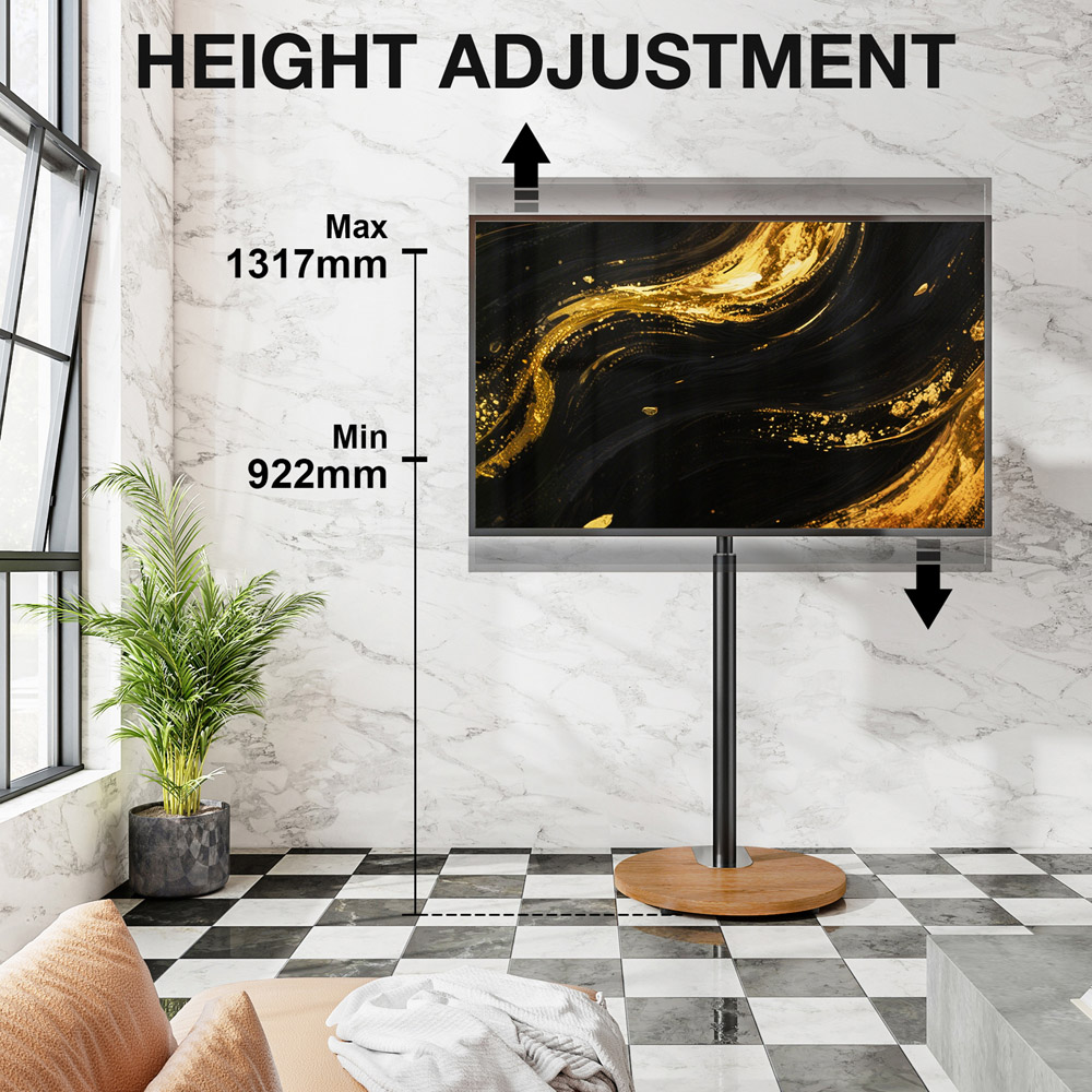 TTAP Black and Circular Oak Base Floor Pedestal TV Stand Image 4